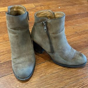 Weathered Leather Looking Ankle Chunk Heel Boots